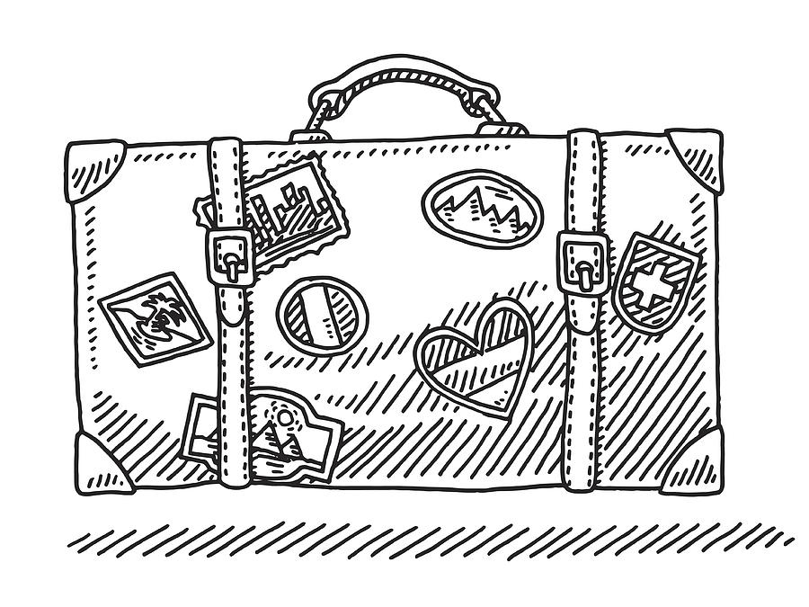 Classic Vacation Suitcase With Travel Stickers Drawing Drawing by FrankRamspott