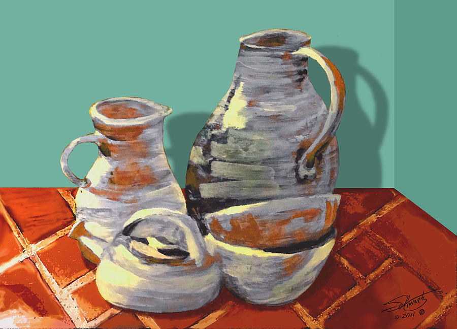 Still Life Painting - Clay Pottery by M Spadecaller