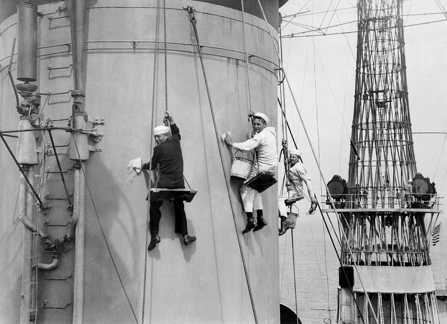 Cleaning A Battleship Photograph by Underwood Archives