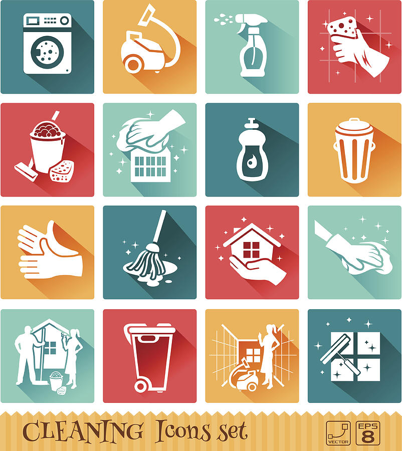 Cleaning Icons Set Drawing by Adelevin
