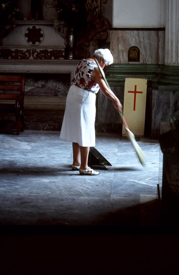 Cleaning Photograph - Cleaning lady. by Oscar Williams