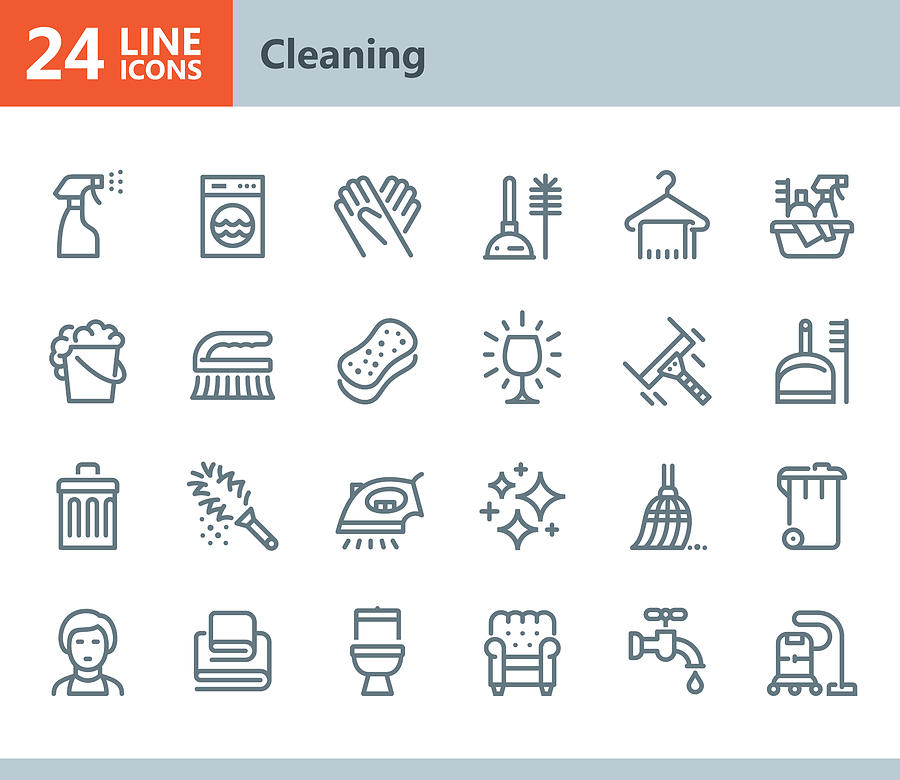 Cleaning - line vector icons Drawing by Steppeua