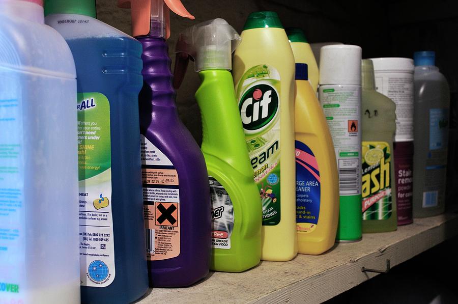 Household Item Photograph - Cleaning Products On Shelf by Robert Brook/science Photo Library