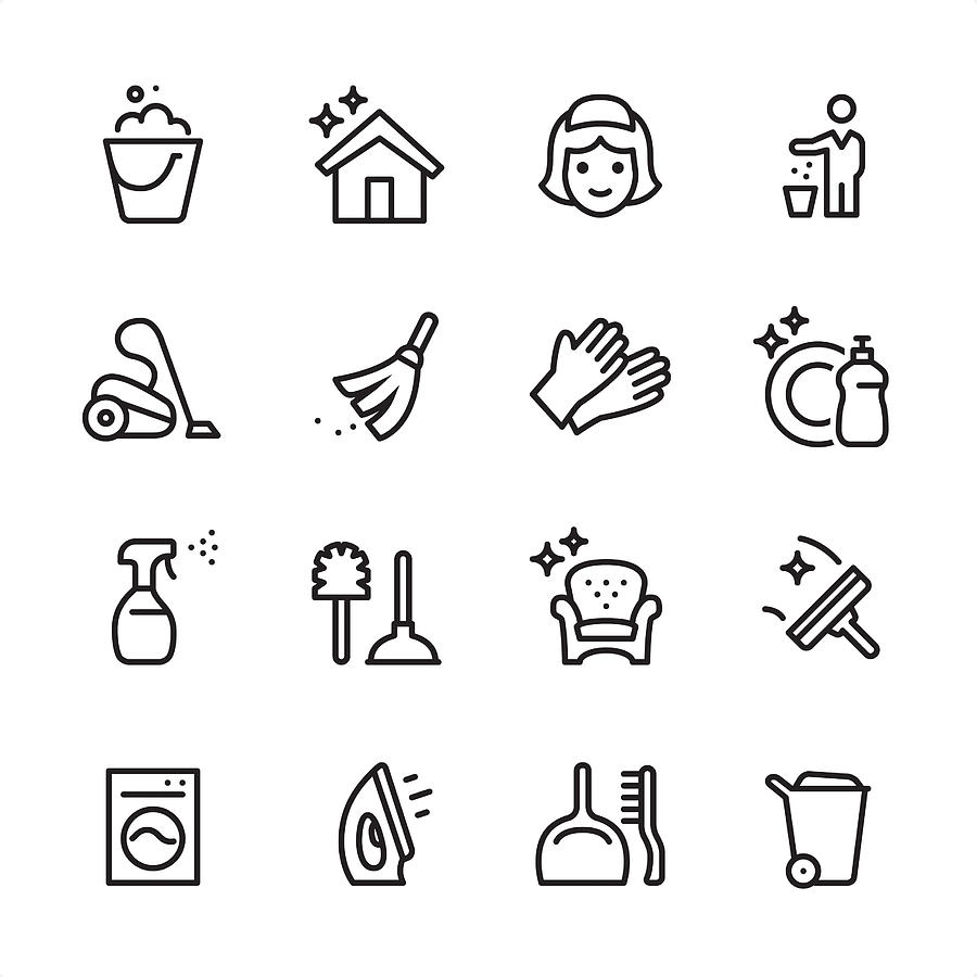 Cleaning Service - outline icon set Drawing by Lushik