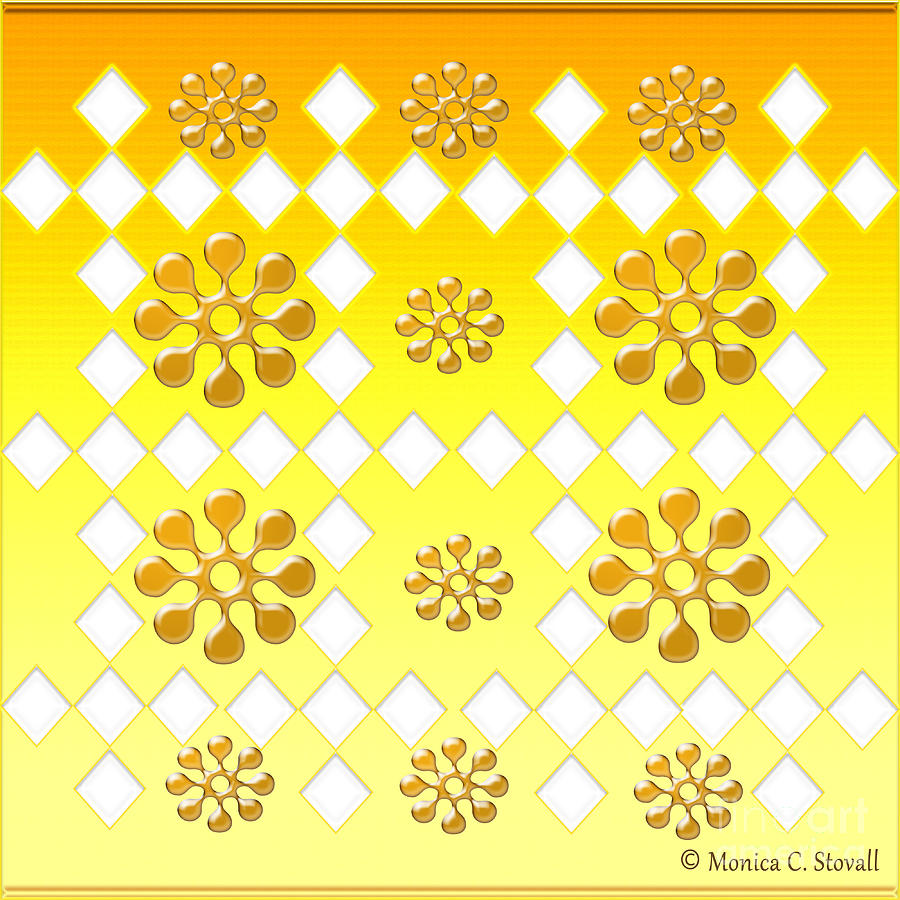 Clear Diamonds and Gold Flowers on Gradient Yellow Design Digital Art by Monica C Stovall