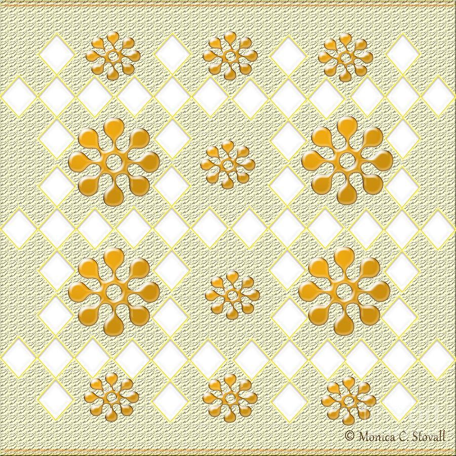 Clear Diamonds and Gold Flowers on Pale Green Design Digital Art by Monica C Stovall