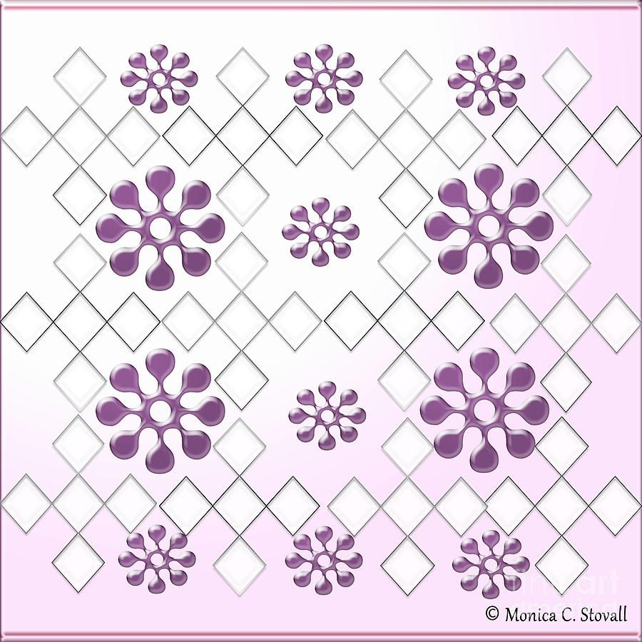 Clear Diamonds and Purple Flowers on Gradient Light Purple Design Digital Art by Monica C Stovall