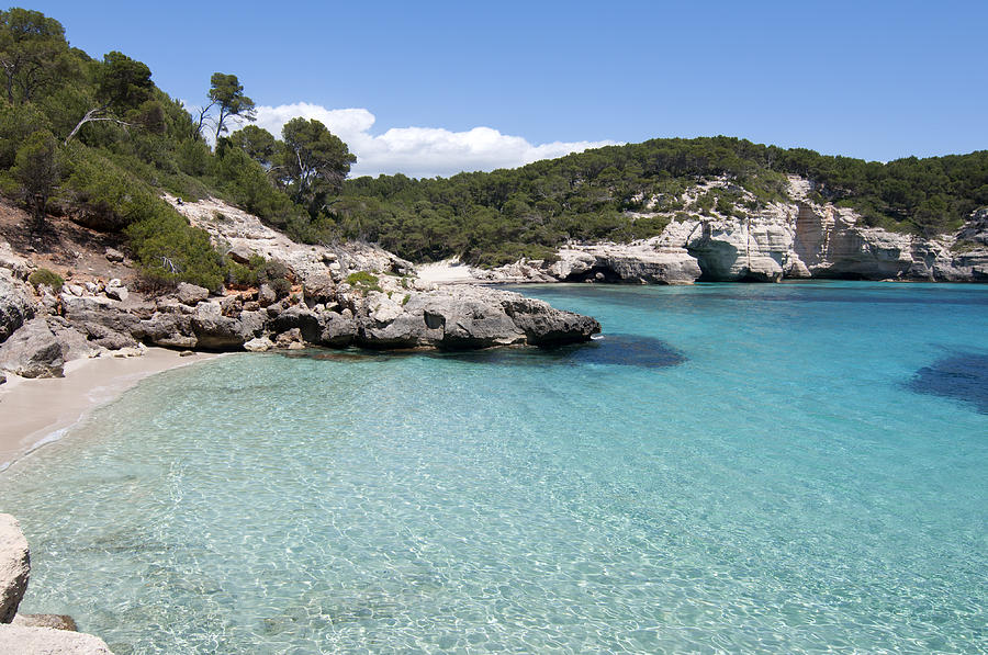 Clear water - White rocks turquoise water not a tropical beach but a mediterranean one cala mitjana Photograph by Pedro Cardona Llambias