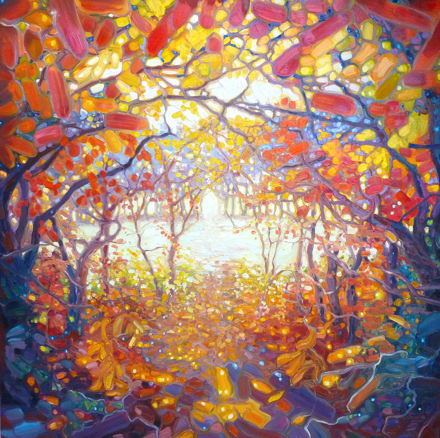 Clearing Through An Autumn Wood Painting by Gill Bustamante