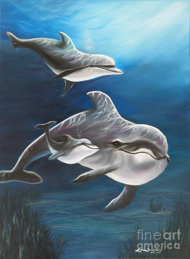 Clearwater Beach Dolphins Painting by Lora Duguay