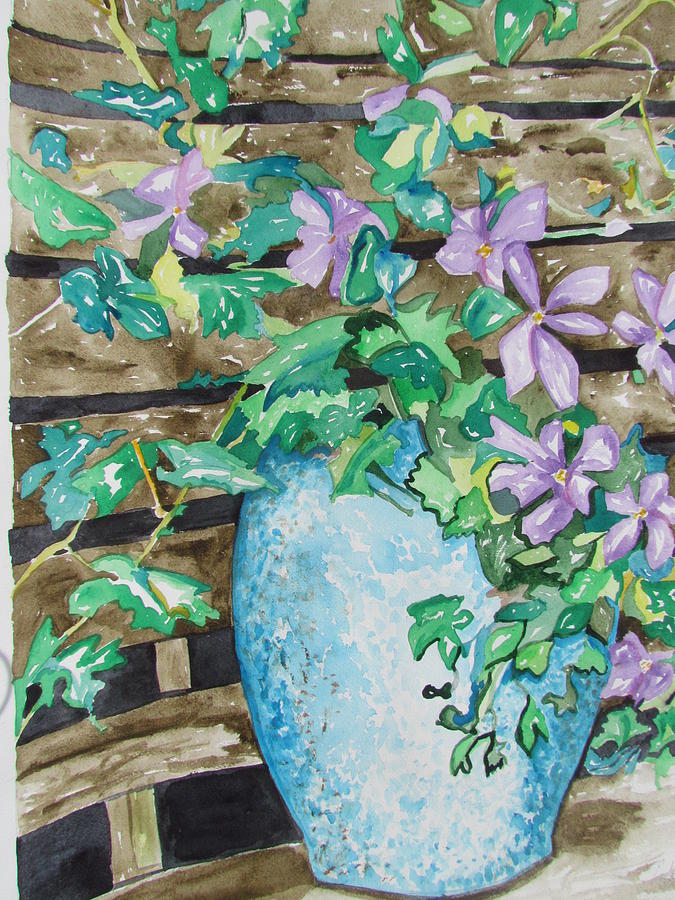 Clematis in a Speckled Flower Pot Painting by Esther Newman-Cohen
