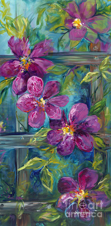 Flower Painting - Clematis Turquoise Garden by Karen Ahuja