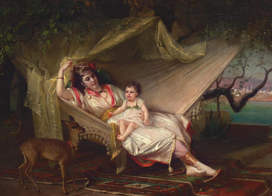 Constant Painting - Clementine Stora And Her Daughter Lucie by Constant Joseph Brochart Constant Painting - Clementine Stora And Her Daughter Lucie by Constant Joseph Brochart