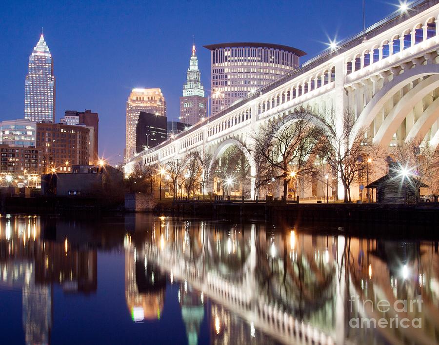 Cleveland at dusk Photograph by James Baron