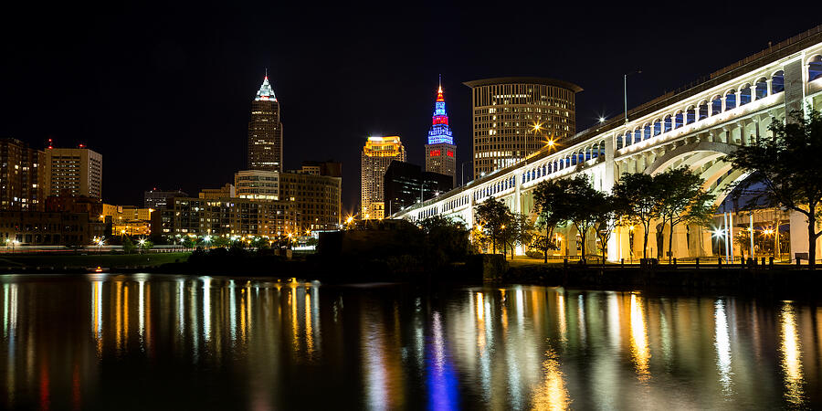 Cleveland At Night Panoramic Photograph by Dale Kincaid