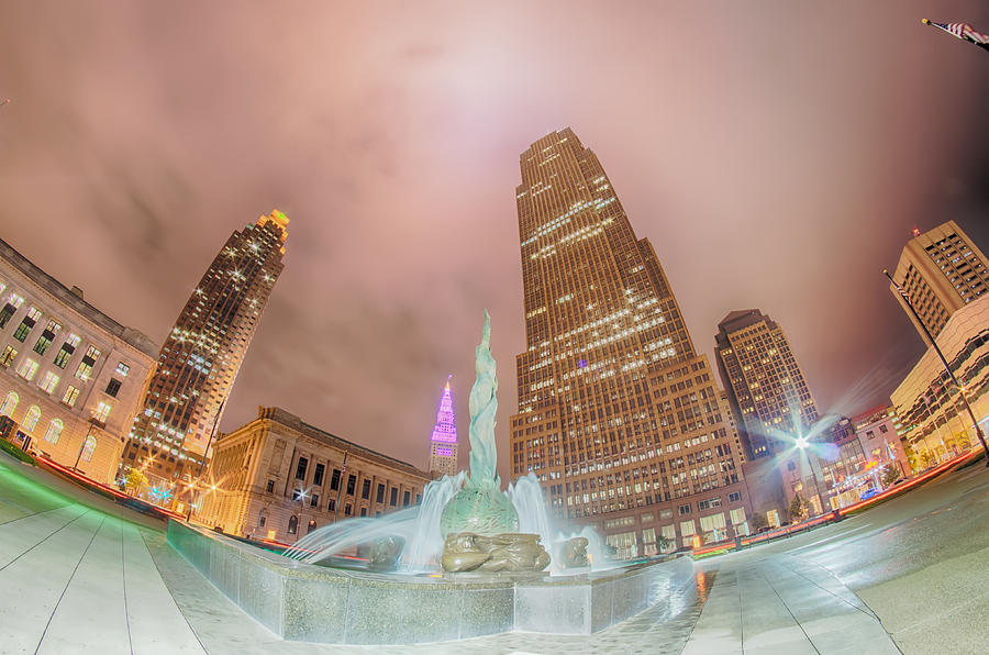 Cleveland downtown at night Photograph by Alex Grichenko