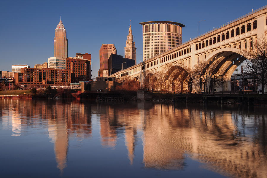 Cleveland From The River Golden Hour Photograph