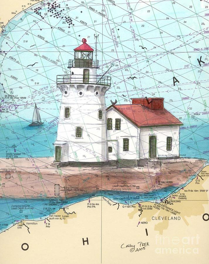 Cleveland Painting - Cleveland Harbor Lighthouse OH Nautical Chart Map Art Cathy Peek by Cathy Peek