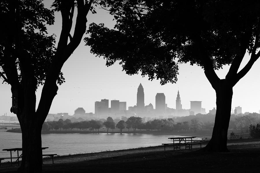Cleveland Morning Fog in Black and White Photograph by Clint Buhler