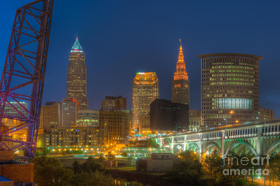 Cleveland Night Skyline II Photograph by Clarence Holmes