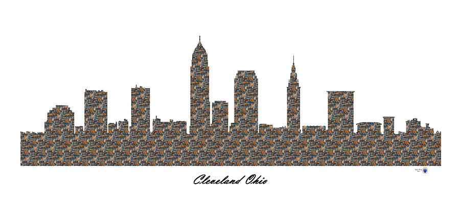 Cleveland Ohio 3D Stone Wall Skyline Digital Art by Gregory Murray