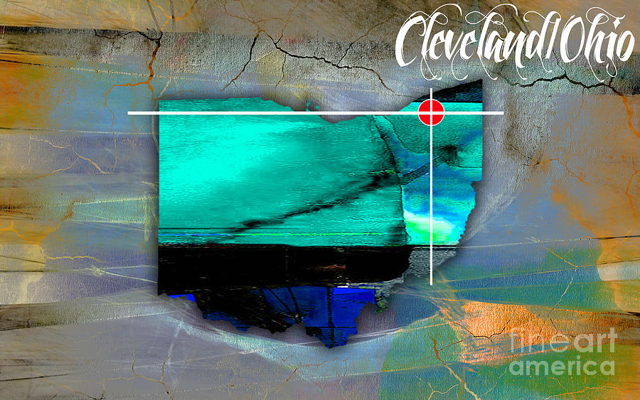 Cleveland Ohio Map Watercolor Mixed Media by Marvin Blaine