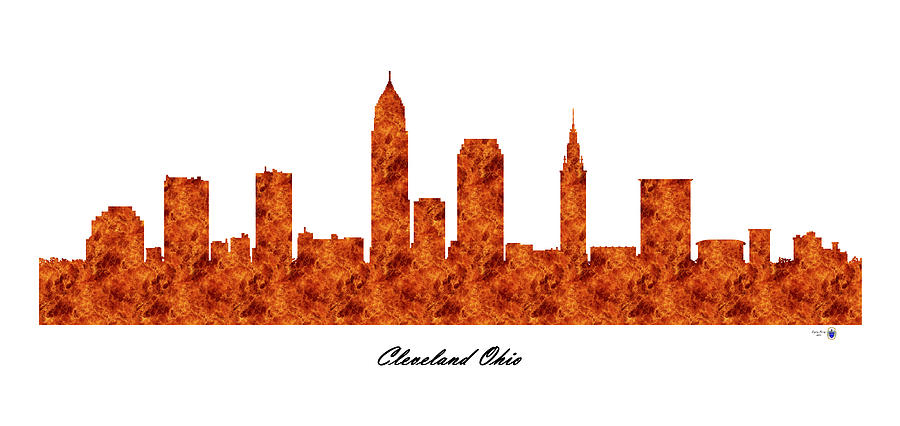 Cleveland Ohio Raging Fire Skyline Digital Art by Gregory Murray