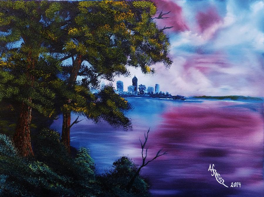 Cleveland On Lake Erie Sunset Painting