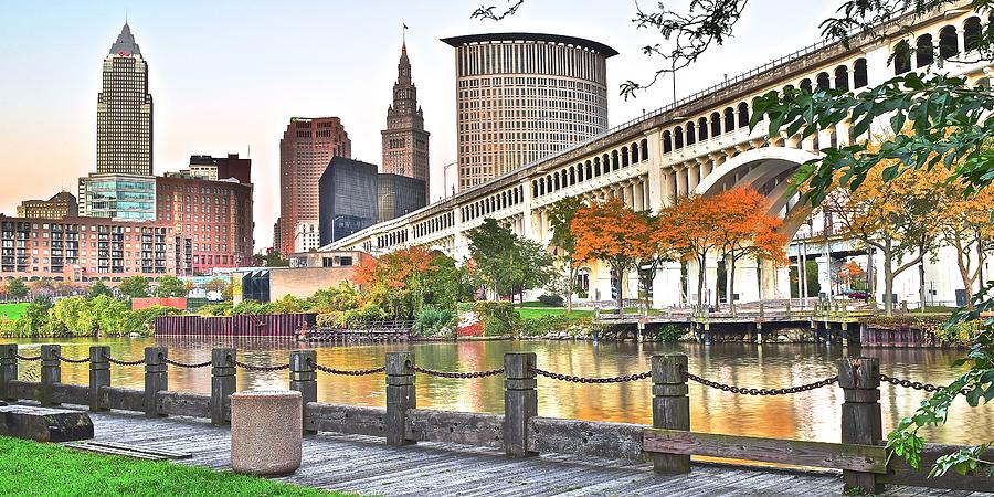 Cleveland Panorama Over The Cuyahoga Photograph by Frozen in Time Fine Art Photography