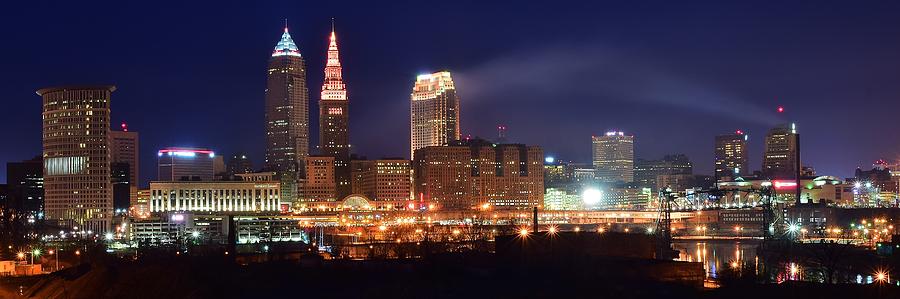 Cleveland Photograph - Cleveland Panoramic Night by Frozen in Time Fine Art Photography