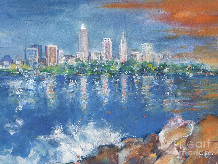 City Painting - Cleveland skyline by Mary Armstrong