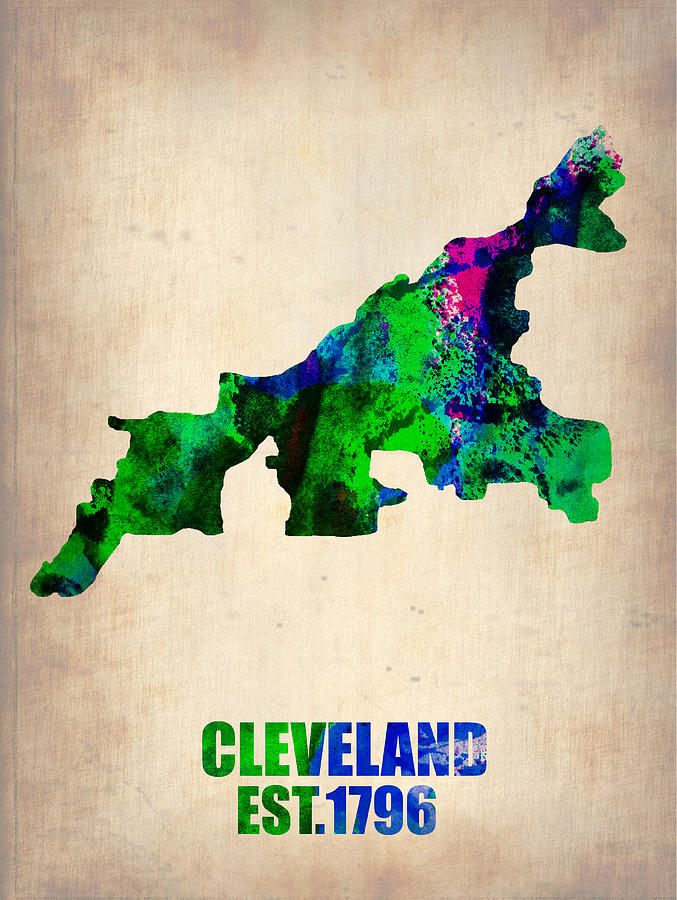 Cleveland Painting - Cleveland Watercolor Map by Naxart Studio
