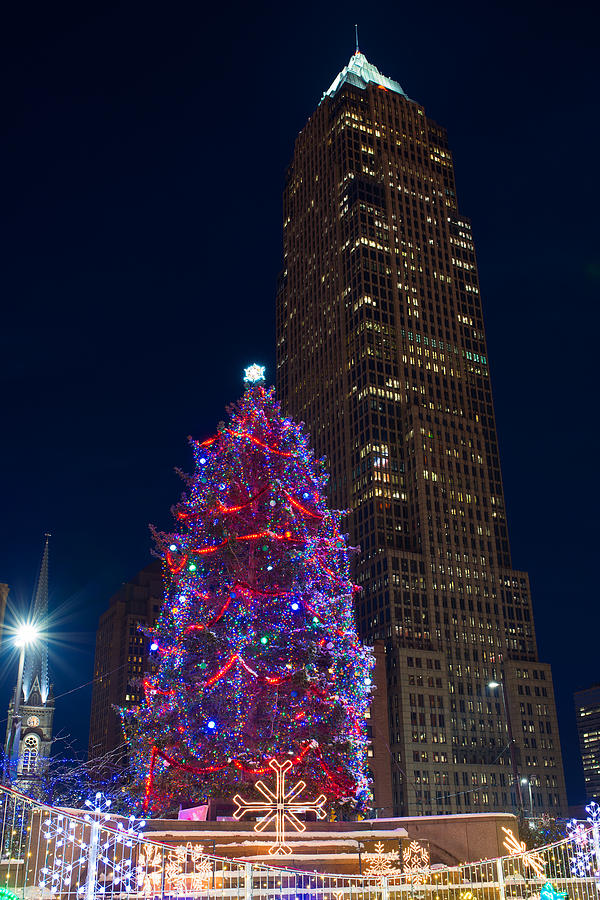 Clevelands Christmas Tree and Key Tower Photograph by Clint Buhler