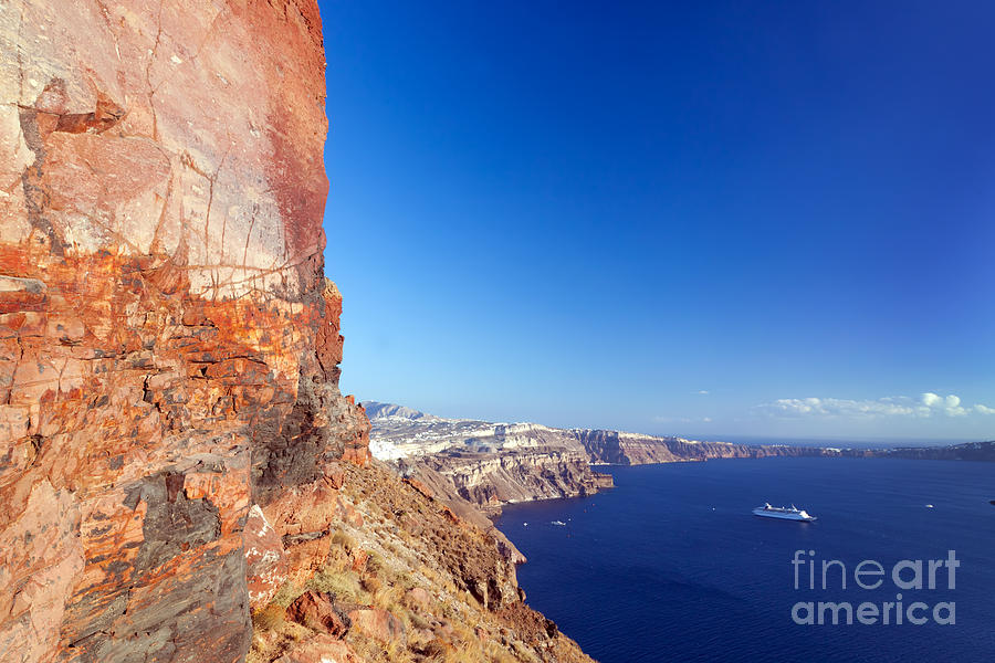 Greek Photograph - Cliff and volcanic rocks of Santorini island in Greece by Michal Bednarek