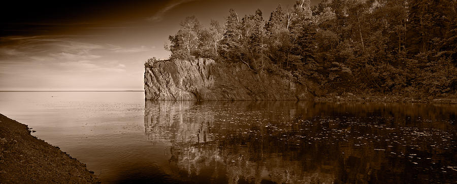 Tree Photograph - Cliff Face Northshore MN BW by Steve Gadomski