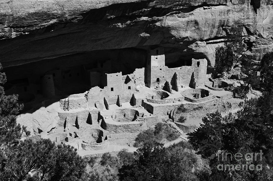Architecture Photograph - Cliff Palace at Mesa Verde National Park Anasazi Ruin Black and White by Shawn OBrien