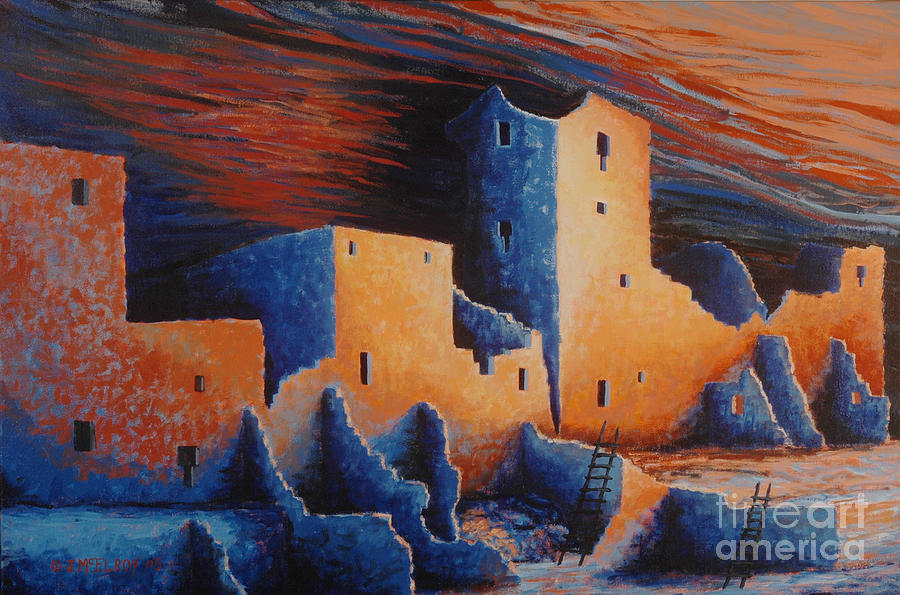 Landscape Painting - Cliff Palace by Moonlight by Jerry McElroy