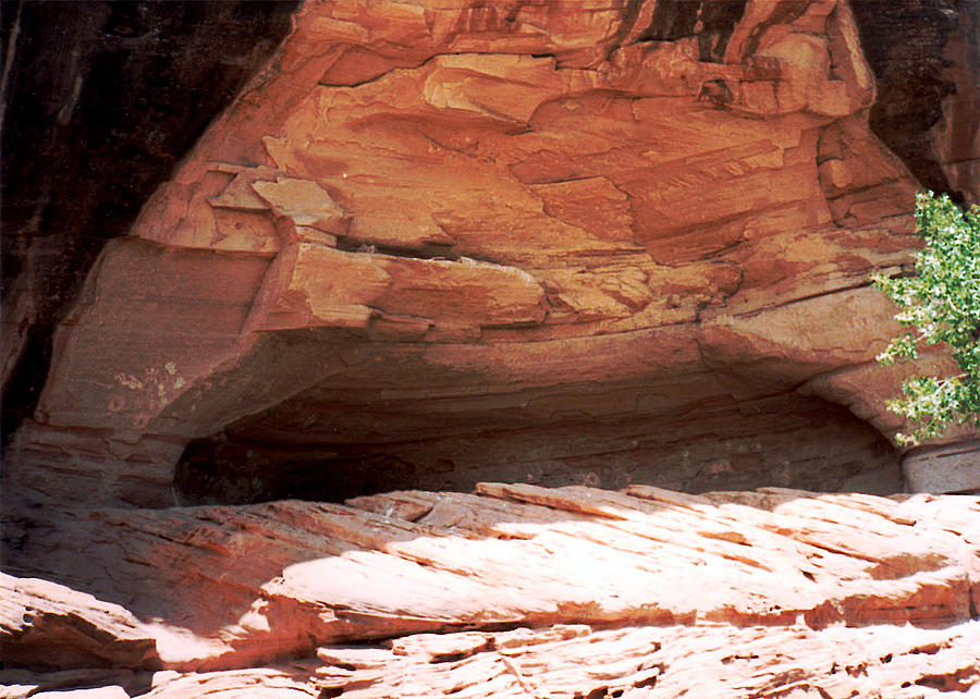 Cliff Shelter With Petroglyphs. Canyon de Chelly 1993 Photograph by Connie Fox
