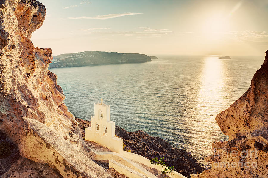 Greece Photograph - Cliff Volcanic Rocks And A Traditional Chapel On Santorini Island Greece by Michal Bednarek Greece Photograph - Cliff Volcanic Rocks And A Traditional Chapel On Santorini Island Greece by Michal Bednarek