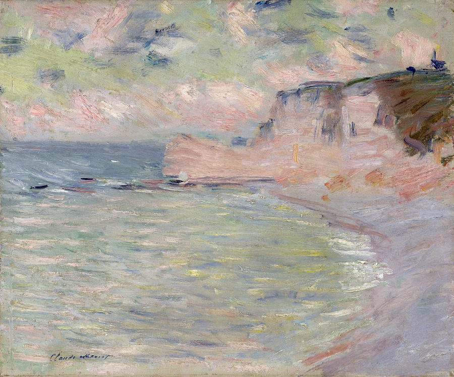 Beach Photograph - Cliffs And The Porte Damont, Morning Effect, 1885 Oil On Canvas by Claude Monet