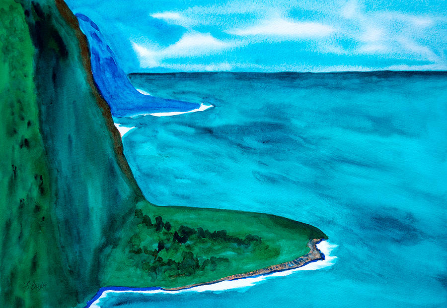 Cliffs Of Hawaii Watercolor Painting by Frank Bright