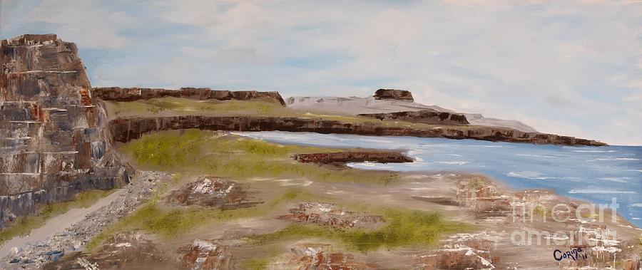 Burren Painting - Cliffs Of Moher From The Burren by Corina Hogan