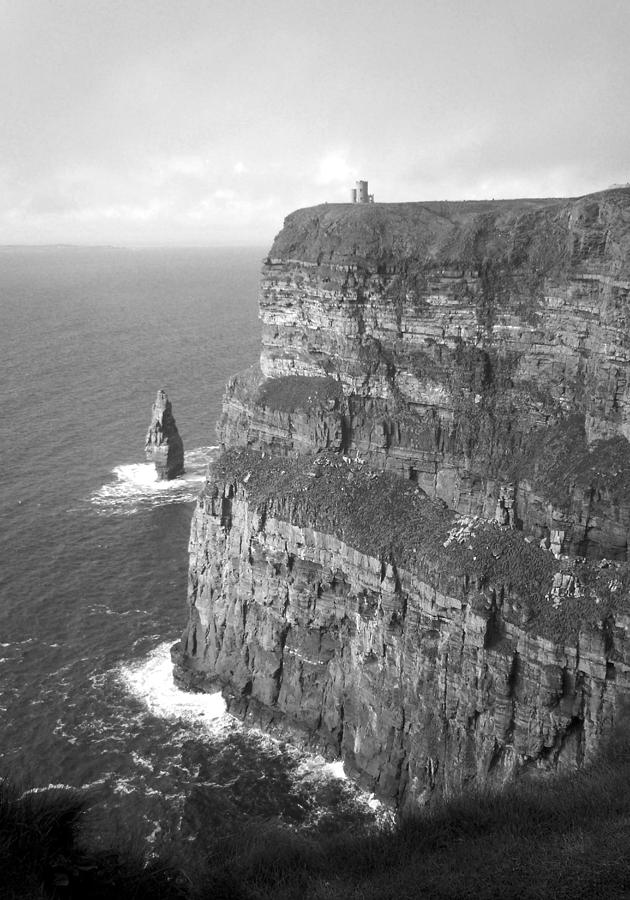 Cliffs of Moher - OBriens Tower B n W Photograph by Richard Andrews