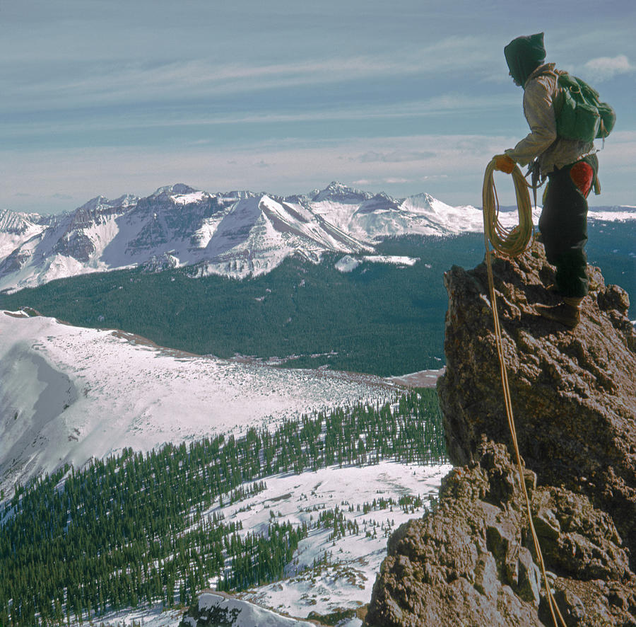 T-110501-Climber atop Lizard Head 1959, CO Photograph by Ed  Cooper Photography