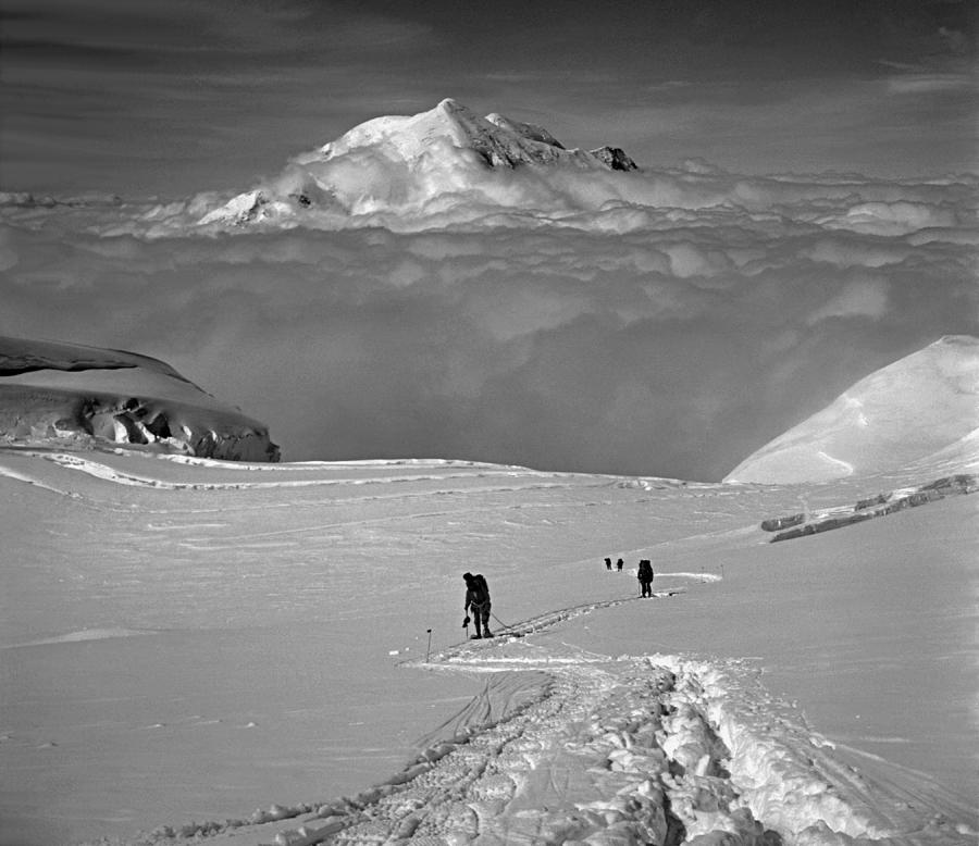 T-501315-BW-Climbers at 14000 ft on Mt. McKinley, AK Photograph by Ed  Cooper Photography