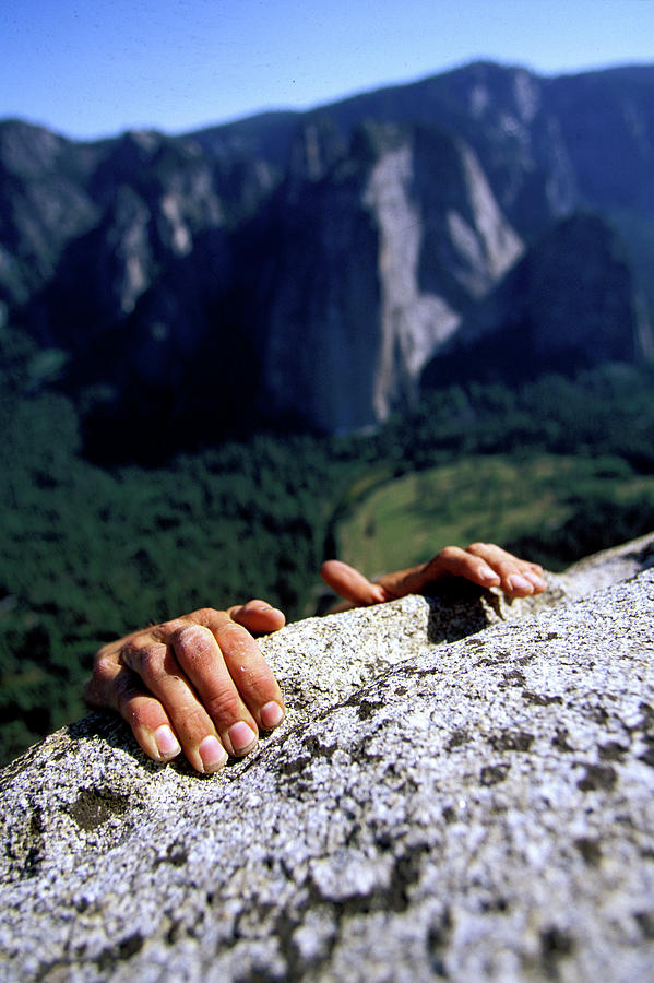Yosemite National Park Photograph - Climbers Chalky Hand On Rock At Top by Corey Rich