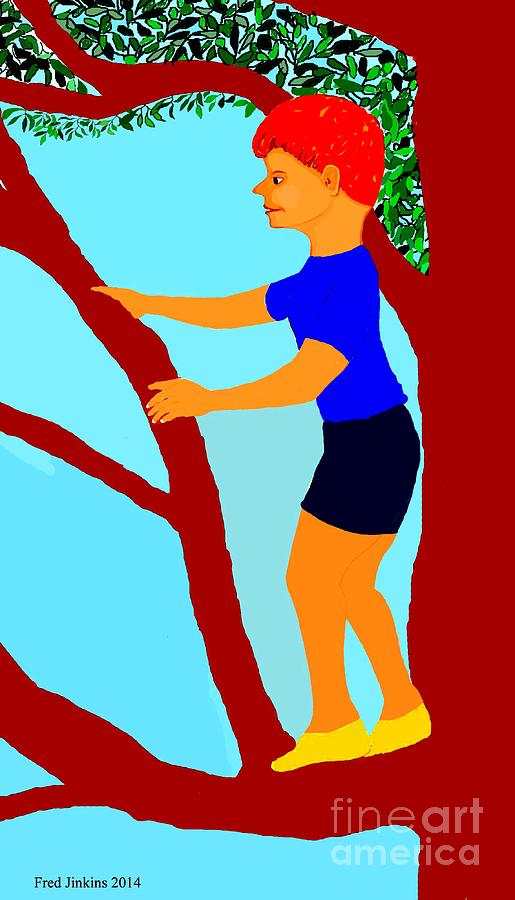Happy Boy Painting - Climbing Boy by Fred Jinkins