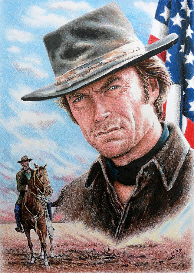 Clint Eastwood American Legend Drawing by Andrew Read