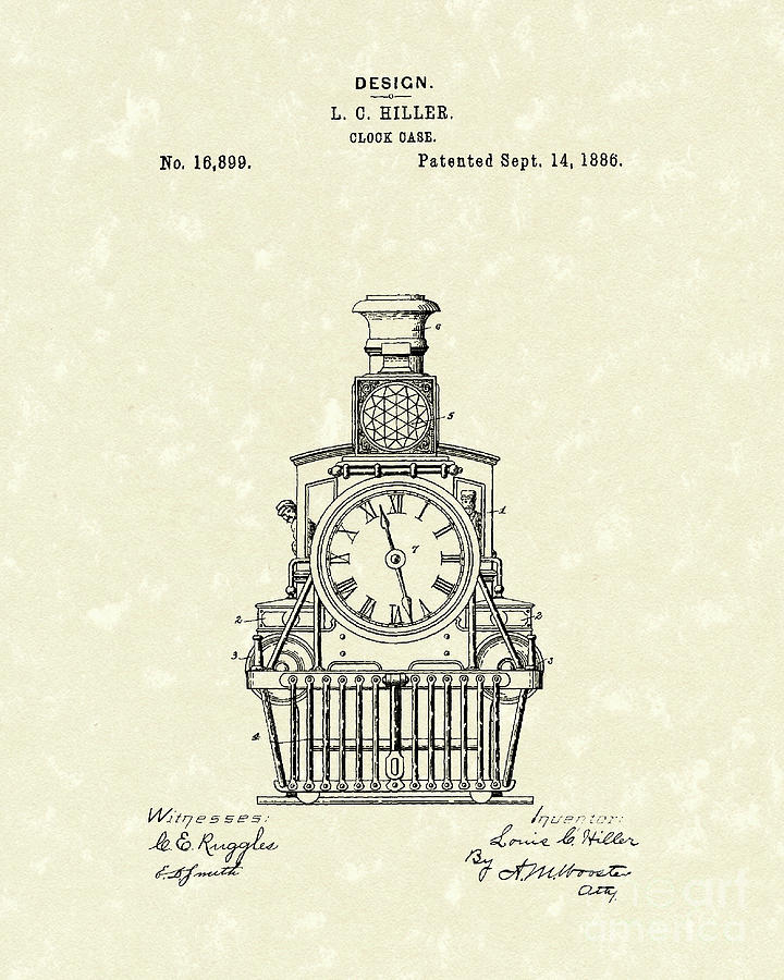 Clock Case 1886 Patent Art Drawing by Prior Art Design