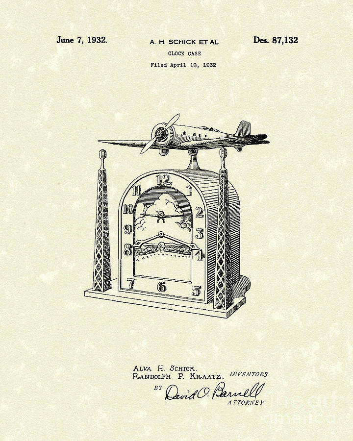 Clock Case 1932 Patent Art Drawing by Prior Art Design